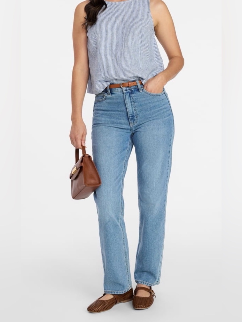 High-Rise Straight Leg Women’s Denim Jeans - Blue size 14
